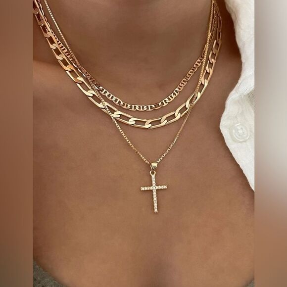 Gold 1pc Cross Layered Necklace - Picture 1 of 3